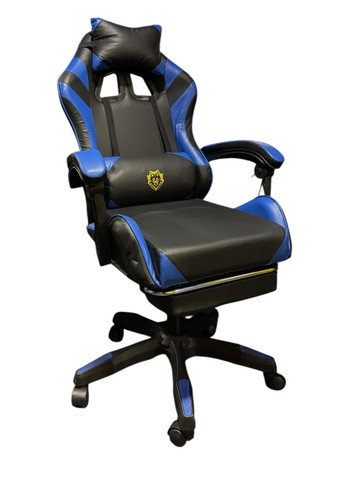 Геймерське крісло Primaveo з ергономічними подушками та висувною підставкою для ніг, Чорний/Синій No Brand (368468381)