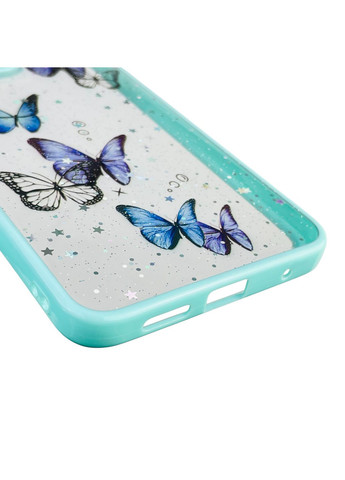Чохол для Redmi Note 12 4G з блискітками з метеликами на сяомі редмі нот 12 4г бірюзовий Xiaomi (366387804)
