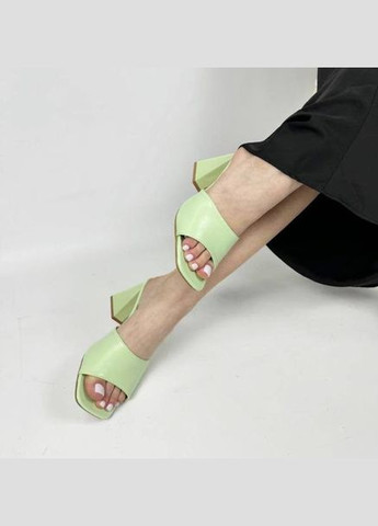 Зеленые женские кожаные сабо на каблуке 1562 зеленые Bashili