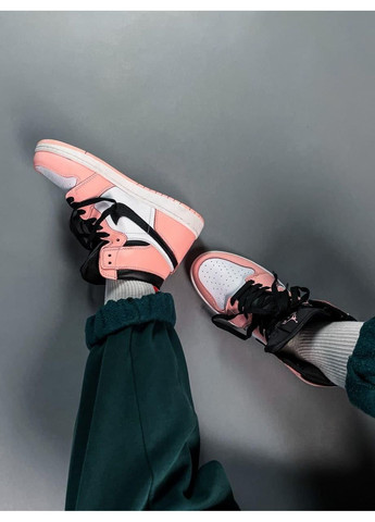 Розовые демисезонные кроссовки мужские nike air jordan 1 retro high pink «black logo» 1 найк аир джордан No Brand