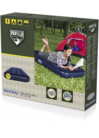 Надувной матрас для кемпинга одноместный с велюровым покрытием до 100кг 67000 185x76x22см Bestway (350349045)