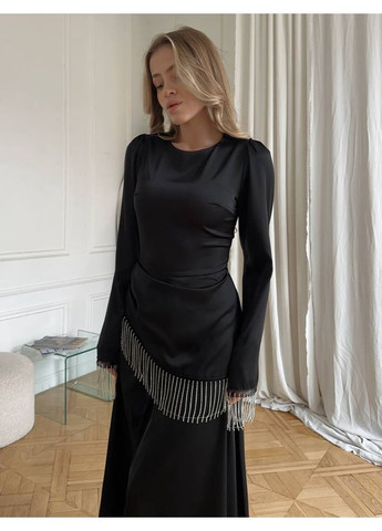 Чорна святковий, коктейльна, вечірня елегантна сукня з шовку армані декорована камінцями 💎💎💎 а-силует Україна однотонна