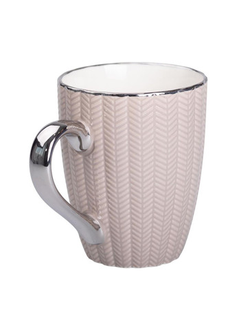 Чашка фарфоровая 400 (мл) с серебристым ободком и ручкой для чая, кофе Кремовая RX-N231315CO Liling Rongxiang Ceramic (370974284)