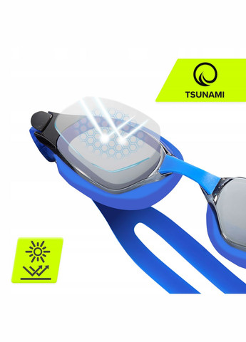 Очки для плавания AntiFog 3 в 1 чехол, бервуха и зажим для носа Blue () TSUNAMI P-5905973401784 (315348653)