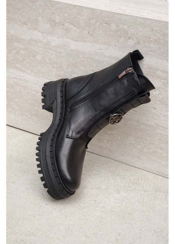 Осенние женские демисезонные кожаные ботинки чёрного цвета на высокой подошве (отшив 3 дня) Paradize