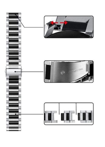 Браслет для наручних годинників. Ширина 18 мм, 20 мм, 22 мм. Колір: срібло + чорний. No Brand (370101802)