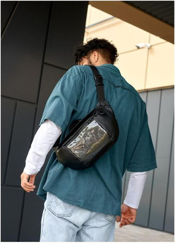 Спортивная сумка на пояс через плечо мужская из экокожи большая Черный 35145 Sambag (333299952)