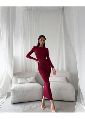 Бордова святковий жіночна максі-сукня з драпіруваннями — заміри в описі силуетна DK/DL Мода без кордонів однотонна
