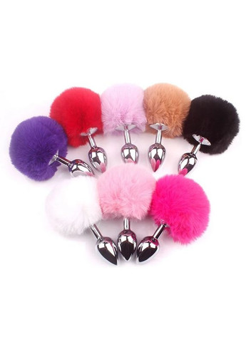 Металева анальна пробка Кролячий хвостик чорний No Brand (316696792)