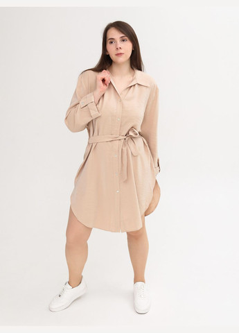 Бежевое повседневный платье-рубашка женское бежевое прямое рубашка MDG однотонное
