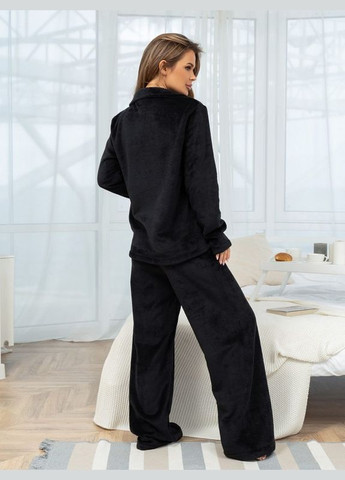 Черная зимняя махровая черная пижама на пуговицах ISSA PLUS