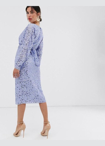 Голубое платья меди с пайетками и поясом Asos