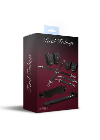 Набір для БДСМ 5 в 1 BDSM Kit 5 Black, наручники, поножі, хрестовина, маска, падл Feral Feelings (335389086)