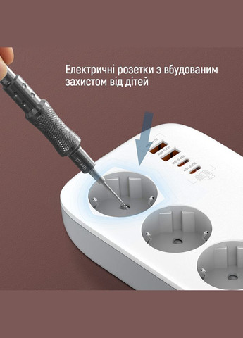 Мережевий фільтр-подовжувач СolorWay 3 розетки/4USB GaN3 Pro PD (2USB-A + 2 TYPE-C) (65W) 2M (CW-CHE34PDW) Colorway (339082873)