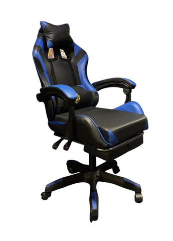 Геймерське крісло Primaveo з ергономічними подушками та висувною підставкою для ніг, Чорний/Синій No Brand (368468381)