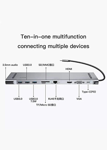 Багатофункціональна USBC док-станція 10-в-1 Type-C хаб адаптер CATSX-F0G Baseus (279826510)