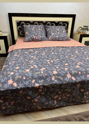 Постільна білизна бавовняна Квіти Євро 200 x 220 Бязь Сіра 50 х 70 No Brand (278272064)