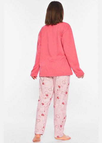 Рожева всесезон піжама жіноча на байці рожевого кольору кофта + брюки Let's Shop