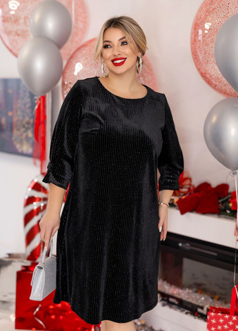 Черное праздничный, коктейльное, вечернее велюровое платье с блестками а-силуэт No Brand однотонное