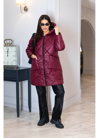 Бордова зимня жіноча подовжена зимова куртка з блиском — заміри в описі куртка-пальто DK/DL Мода без кордонів