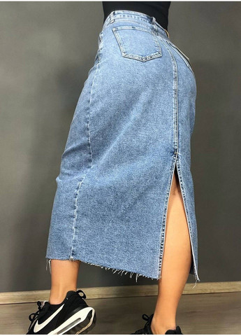 Голубая юбка женская джинсовая 503 длинная ассиметричная с разрезом голубая Moss