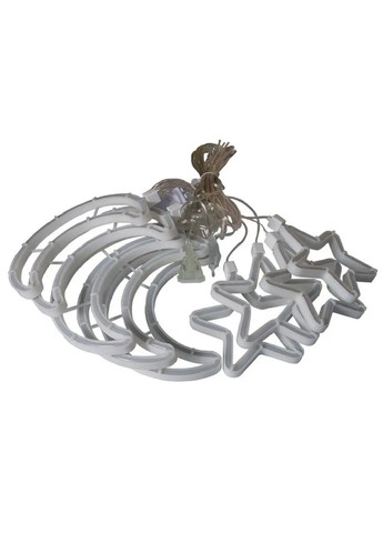 Світлодіодна гірлянда місяць і зірки 9 шт на вікно з живленням від мережі з'єднанням гірлянд 3 м (478609-Prob) Тепла біла Unbranded (307425242)