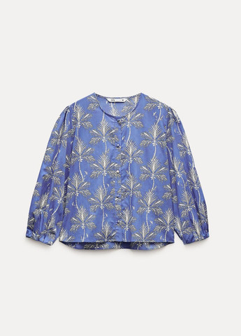 Синяя повседневный рубашка с абстрактным узором Zara