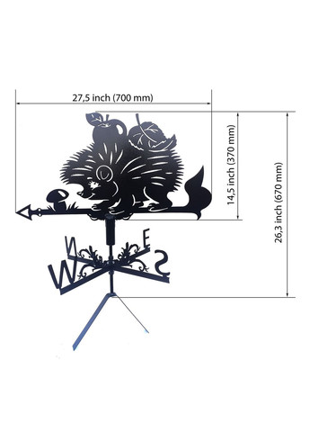 Флюгер на будинок Їжак, флюгер на дах з металу 2 мм. No Brand (368896391)