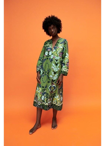 Комбінована сукня жіноча woman midi floral printed poplin dress khaki Zara