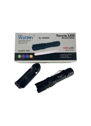 Фонарик WT-605 ручной, аккумуляторный, на клипсе с аварийным жезлом Watton (338854956)