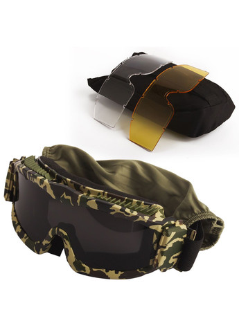 Тактические очки защитная маска с 3 линзами (камуфляж) / Баллистические очки. Толщина линз 3 мл Daisy (280826694)