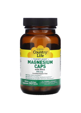 Вітаміни та мінерали Target-Mins Magnesium Caps with Silica 300 mg, 60 вегакапсул Country Life (293415677)