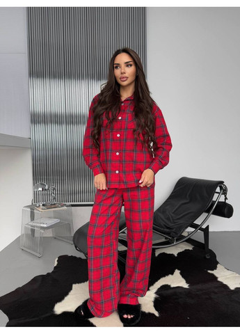 Красная всесезон женская пижама в клетку рубашка + брюки No Brand