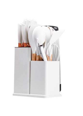 Набор кухонных принадлежностей на подставке 19 штук из силикона с бамбуковой ручкой, белый Without (293170789)