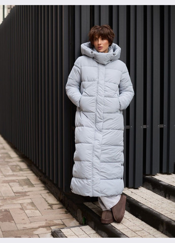 Голубая зимняя длинная зимняя куртка с капюшоном серо-голубая Dressa