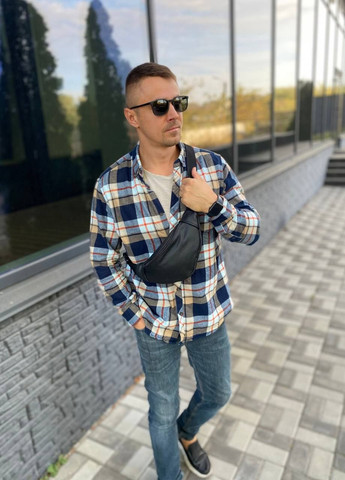 Сумка натуральна шкіра чорна чоловіча на пояс нагрудна через плече Newage No Brand (312248880)