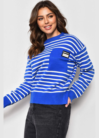 Синий зимний свитер женский в полоску синего цвета пуловер Let's Shop