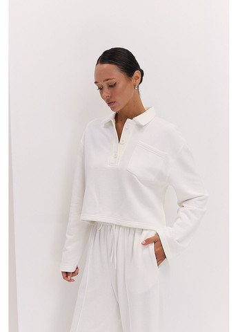 Молочний жіночий укорочений світшот з коміром поло кремовий Arjen (361056614)