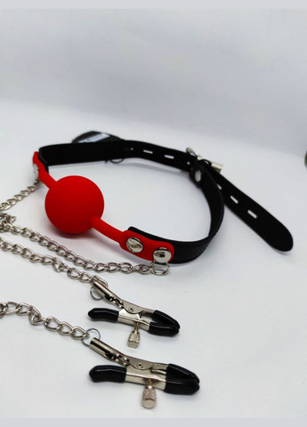 Кляп с зажимами на соски Locking gag with nipple clamps black/red CherryLove DS Fetish (293293817)