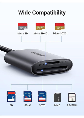 Кардрідер USB-C - SD/TF до 2 ТБ 20 cм сірий Ugreen (366027300)