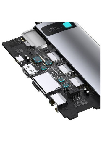 Концентратор USB3.1 Type-C to USB C(PD)100W/HDMI 4K 30Hz/VGA/USB3.2/RJ45/SD+TF,9in1 Grey (CAHUB-CU0G) Baseus USB3.1 Type-C to USB C(PD)100W/HDMI 4K 30Hz/VGA/US (366645615)