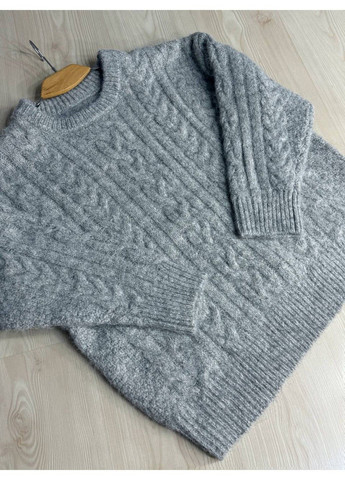 Светло-серый демисезонный свитер женский a-n 3324 оверсайз крупная вязка букле косы длинный one size No Brand