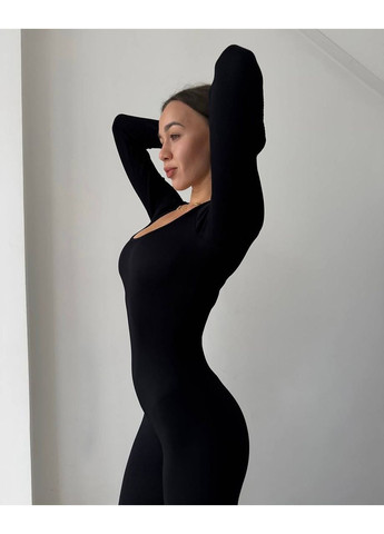 Жіночий комбінезон FINO Mode комбінезон-брюки чорний спортивний, повсякденний, вечірній, кежуал трикотаж, фліс