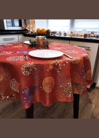 Красная гобеленовая скатерть на круглый стол с золотым люрексом праздничная скатерть на Новый год 240 Maystat (306748474)