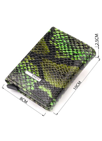 Лакована візитниця з натуральної фактурної шкіри під змію зелений 20987 Karya (362418546)
