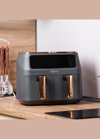 Аерогрильфритюрниця на 8 літрів 2 контейнери з таймером, сірий Sokany SK-ZG-8030 (297668714)