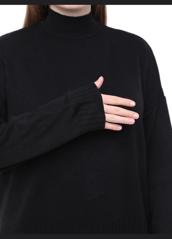 Черный зимний свитер женский черный свободный с воротником джемпер Karon Вільна