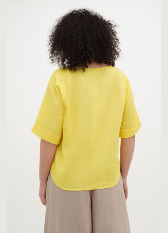 Жовта жіноча вільна оверсайз блуза футболка бохо з тонкого льону хільда, великі розміри., р., код 9439/56/1179 ГАЛЕРЕЯ ЛЬОНУ