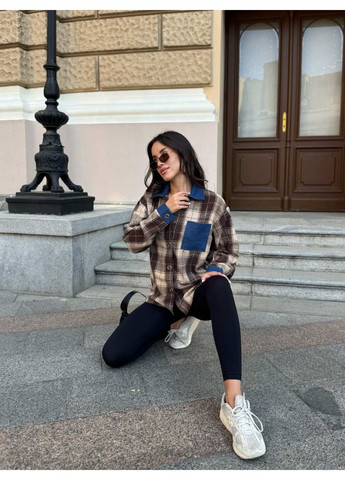 Жіноча байкова сорочка з джинсовими вставками в клітинку беж You Best (351525642)