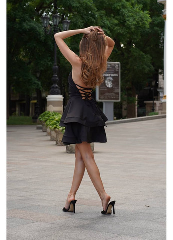 Черное повседневный, вечернее, кэжуал женское платье с открытой спиной No Brand однотонное